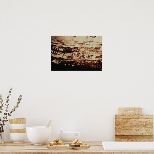 Felsenmalerei einer springenden Kuh Poster (Küche)