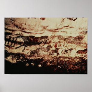 Felsenmalerei einer springenden Kuh Poster