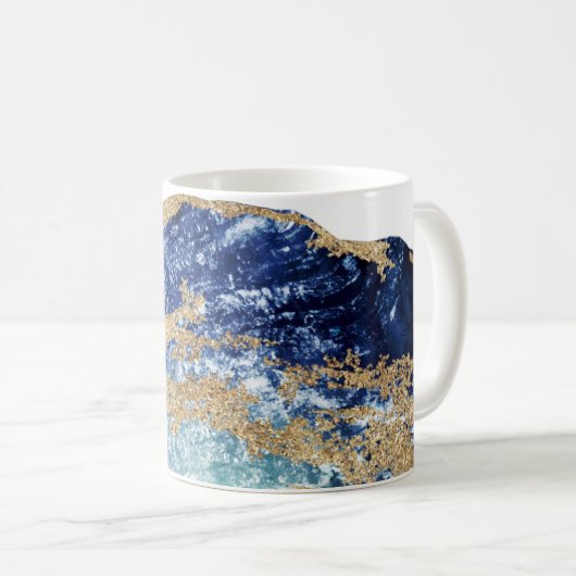*~* Felsenwatercolor-Achat Geode GoldGlitzer Kaffeetasse (VorderseiteRechts)