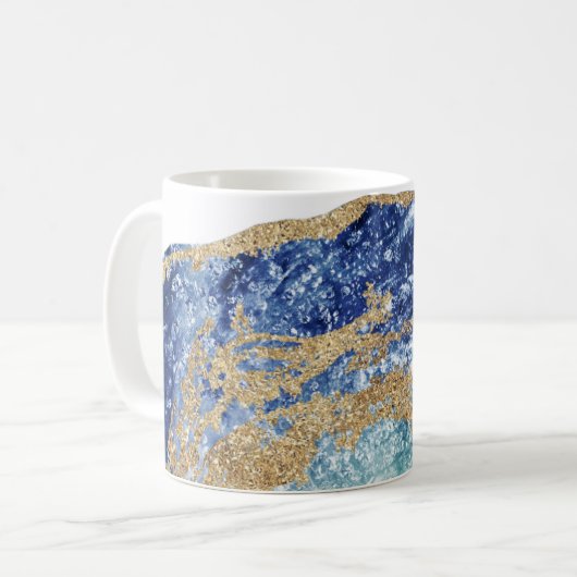 *~* Felsenwatercolor-Achat Geode GoldGlitzer Kaffeetasse (Vorderseite Links)