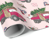Felsfestivals Weihnachtsroter Lkw und Katze Geschenkpapier (Rolleneckpunkt)