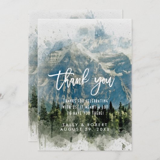 Felsgebirge Wald rustikale Hochzeit Dankeskarte (Vorne/Hinten)