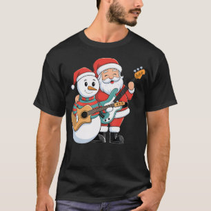 Felsgitarre Schneemann und Weihnachtsmann spielen T-Shirt