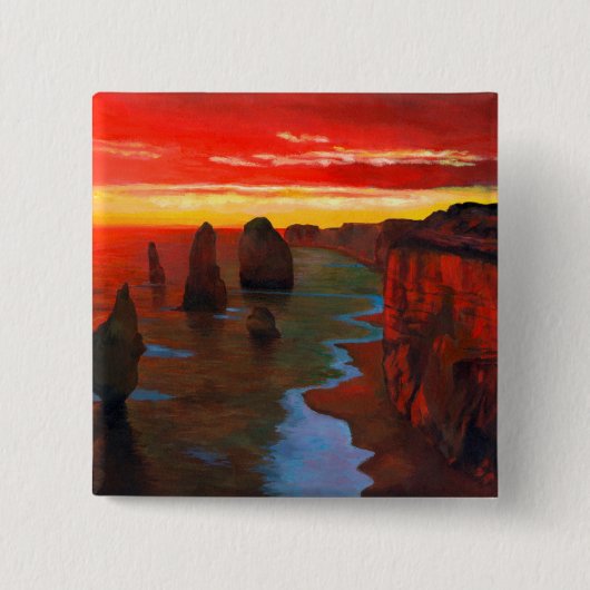 Felsige Küste am Sonnenuntergang Button (Vorderseite)