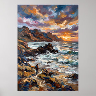 Felsige Küstenlandschaft Sonnenuntergang Poster