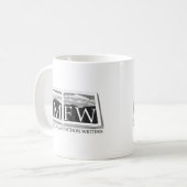 Felsiger GebirgsFiktions-Verfasser-Logo-Abnutzung Kaffeetasse (Vorderseite Links)