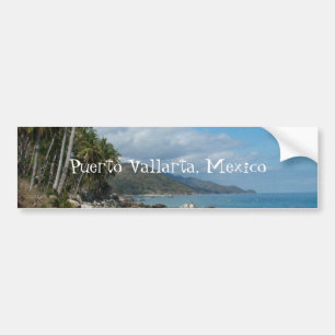 Felsiges Ufer mit Palmen; Puerto Vallarta, MX Autoaufkleber