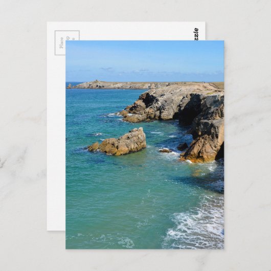 Felsküste auf der Halbinsel Quiberon in Frankreich Postkarte (Vorne/Hinten)