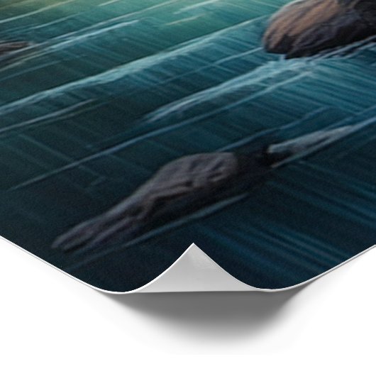 Felsvorsprung und Herbstwald unter Sonnenuntergang Poster (Ecke)