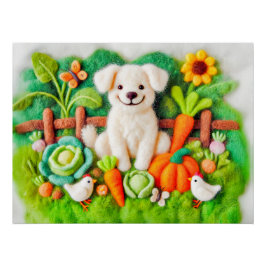 Felt Art Dogs Entspannen in einem farbenfrohen Gar Poster