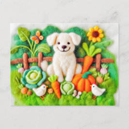 Felt Art Dogs Entspannen in einem farbenfrohen Gar Postkarte