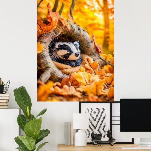 Felt Badger im Herbstwald Poster (Heimbüro)