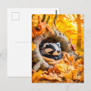 Felt Badger im Herbstwald Postkarte