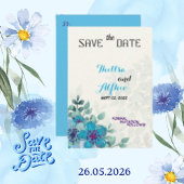Felt Ecru Paper Blue Floral Blume Save the Date
