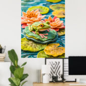 Felt grüner Frosch auf Lily Pads in Pond Poster (Heimbüro)