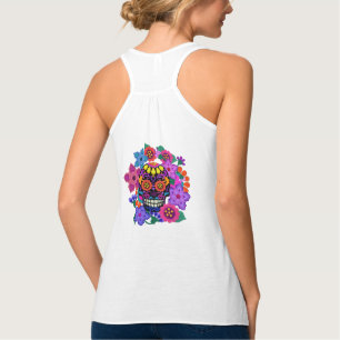 Felt Look Skull und Blume Tag der Toten Tank Top