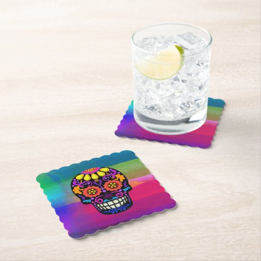 Felt Look Sugar Skull Aquarellfarbe Hintergrund Untersetzer (Vor Ort)