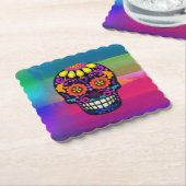Felt Look Sugar Skull Aquarellfarbe Hintergrund Untersetzer (angewinkelt)