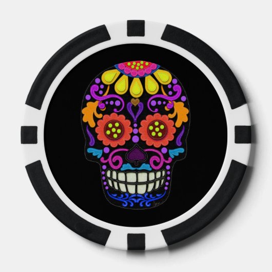 Felt Look Sugar Skull Schöne Pokerchips (Vorderseite)