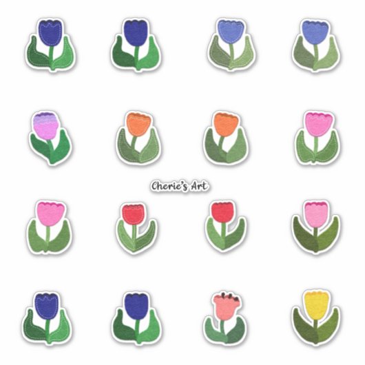 Felt Look Tulips Blatt Niedlich Aufkleber (Vorderseite)