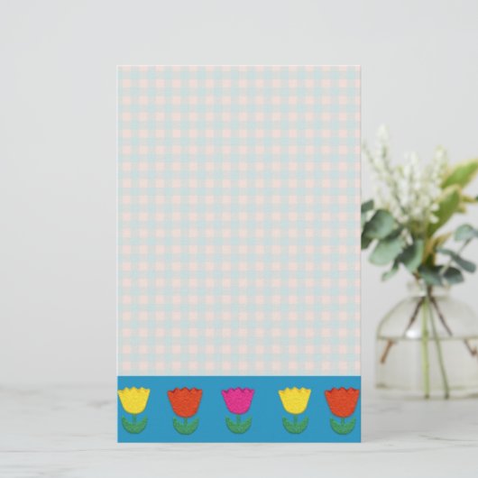 Felt Look Tulips und Gingham Karos Country Style Briefpapier (Stehend Vorderseite)