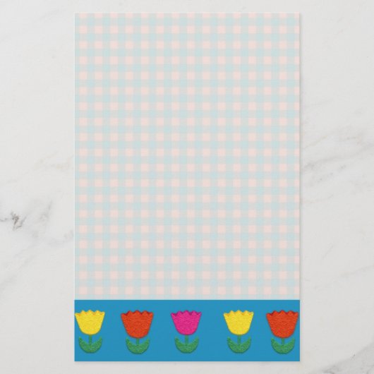 Felt Look Tulips und Gingham Karos Country Style Briefpapier (Vorderseite)