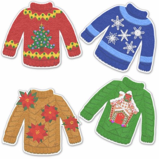 Felt Look Weihnachts Tacky Sweaters Niedlich Aufkleber (Vorderseite)