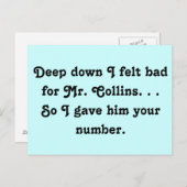 Felt schlecht für Herrn Collins Funny Jane Austen Postkarte (Vorne/Hinten)