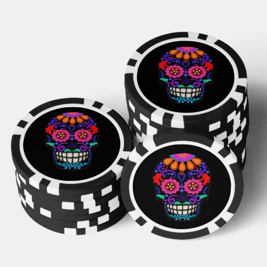 Felt Style Beautiful Sugar Skull Pokerchips (Stapel)