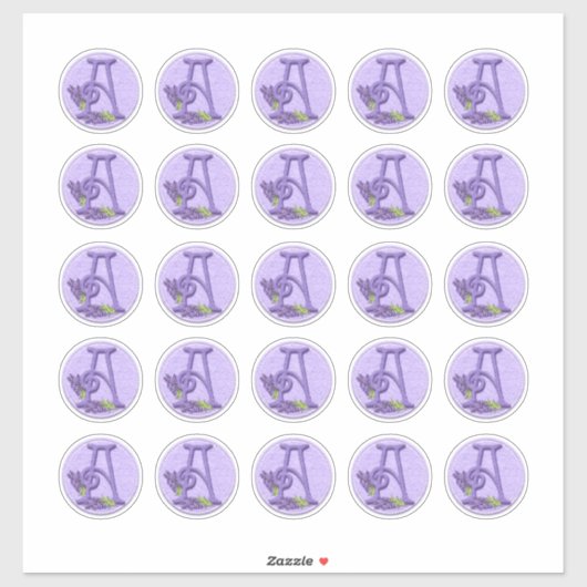 Felt Style Lavendel Monogram Rounds Aufkleber (Blatt)