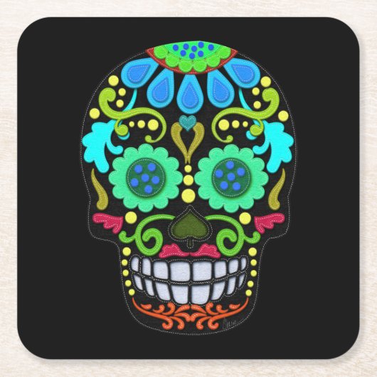 Felt Style Sugar Skull Imitate fühlen sich. Rechteckiger Pappuntersetzer (Vorderseite)