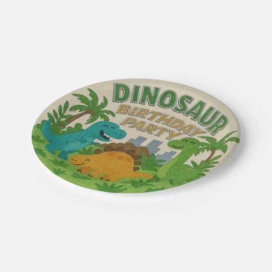 Felt Texture Jurassic Playground Dinosaur Geburtst Pappteller (Schrägansicht)