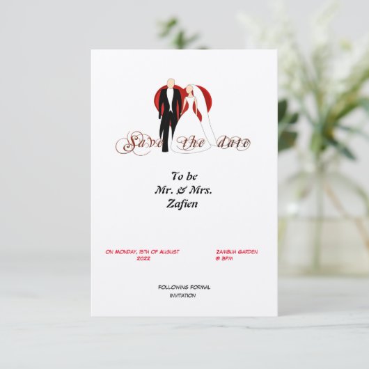 Felt White Paper Heart and Text Save the Date Card (Stehend Vorderseite)