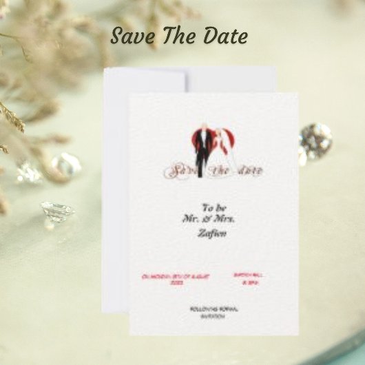 Felt White Paper Heart & Couple Save the Date Card