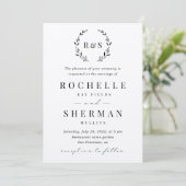 Felt White Premium Rustic Leaf Monogram Wedding Einladung (Stehend Vorderseite)