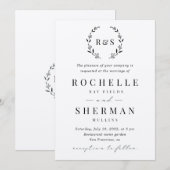 Felt White Premium Rustic Leaf Monogram Wedding Einladung (Vorne/Hinten)