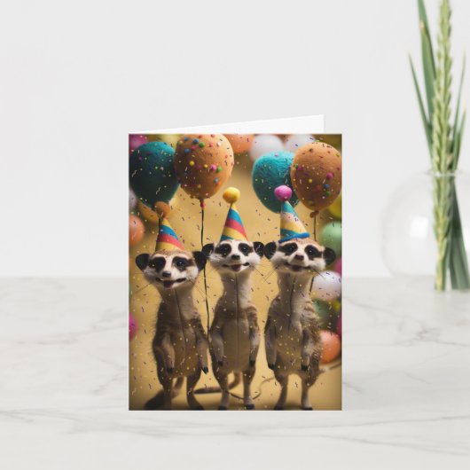 Felted Meerkats Birthday Card mit Ballons Karte (Vorderseite)