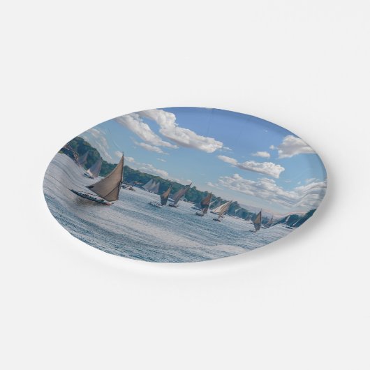 Feluccas fahren entlang des Nils - Assuan, Ägypten Pappteller (Schrägansicht)