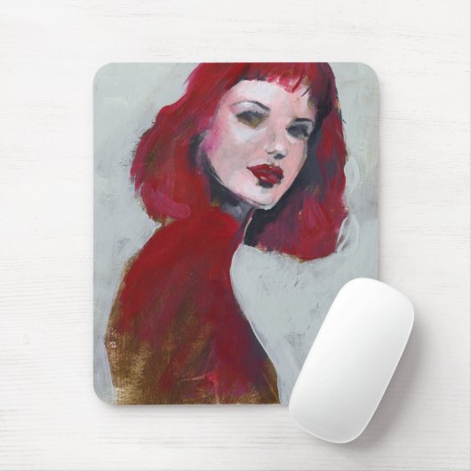 Fem Portrait - Rot Mousepad (Mit Mouse)