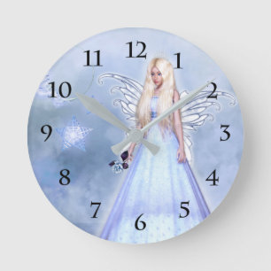Female angel in blue runde wanduhr