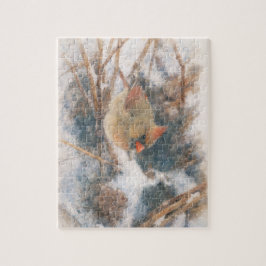 Female Cardinal Winter Watercolor Puzzle
