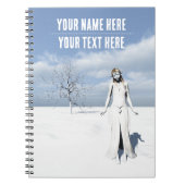 Female elf walking in the snow. Customizable text Notizblock (Vorderseite)