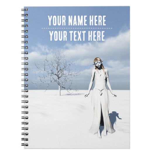 Female elf walking in the snow. Customizable text Notizblock (Vorderseite)