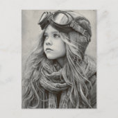 Female Pilot Black Sketch Girl Aviation Birthday Postkarte (Vorderseite)