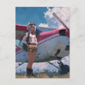 Female Pilot Portrait Fun Kawaii Aviation Birthday Postkarte (Vorderseite)