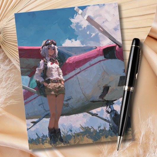 Female Pilot Portrait Fun Kawaii Aviation Birthday Postkarte