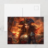 Female Pirate Before Burning Ship Fantasy Painting Postkarte (Vorne/Hinten)