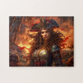 Female Pirate Before Burning Ship Fantasy Painting Puzzle