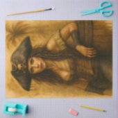Female Pirate with Rum Barrel Vintage Nautical Seidenpapier (Basteln)
