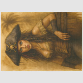 Female Pirate with Rum Barrel Vintage Nautical  Seidenpapier